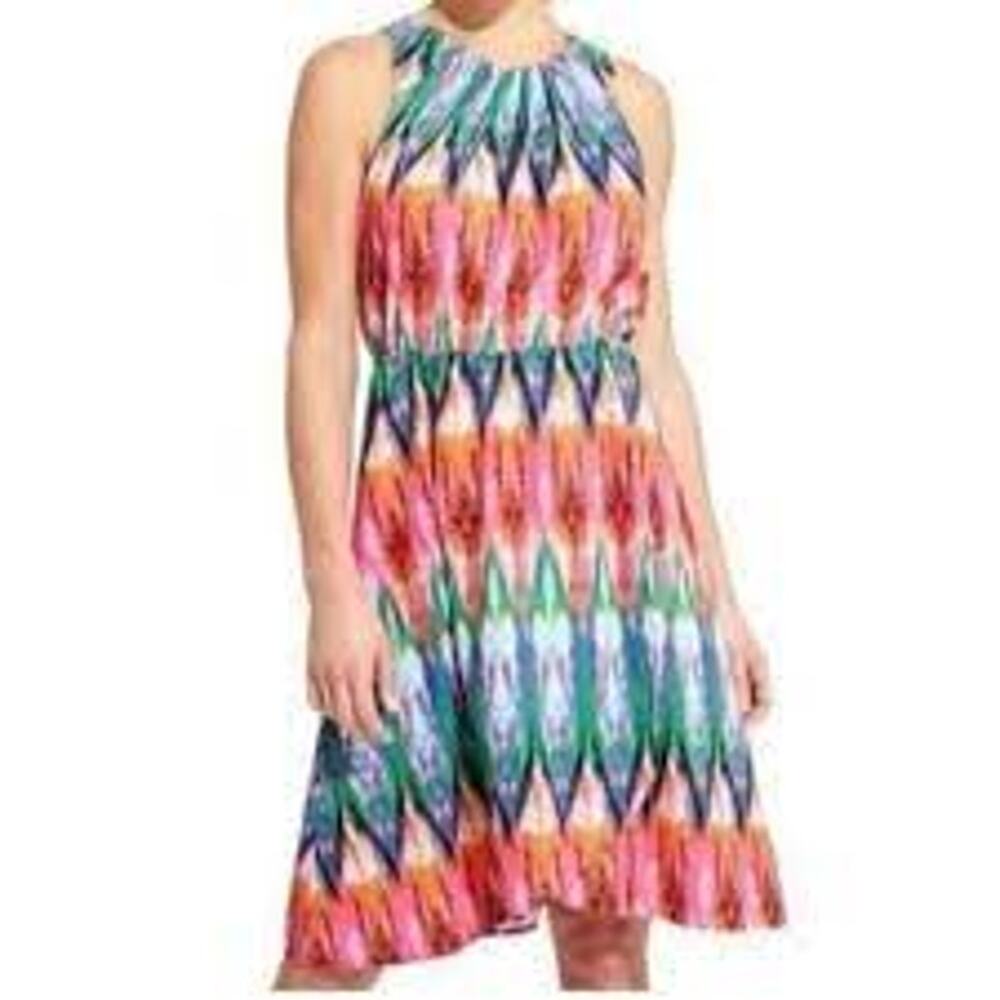 Athleta Colorful Summer Dress Rainbow Ikat Vacation Bright Bold Women XS